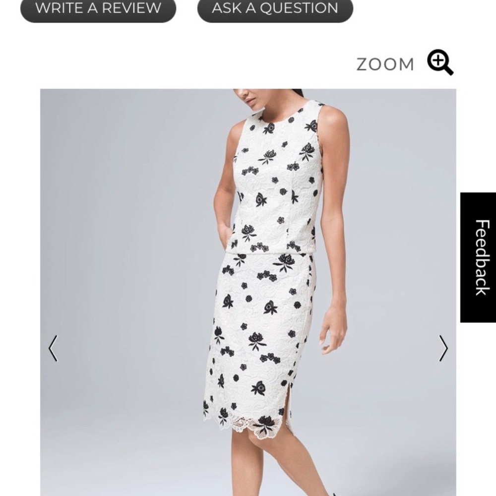 White Lace Pencil Skirt with Black Floral Embroidery